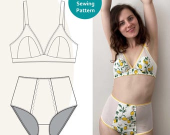 Patrón de costura de sujetador y braguita // Patrón digital en PDF. Sujetador de copa suave Willow de Sew Projects.