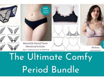 The Ultimate Comfy Period Bundle includes the Moontide Period Pants and Barbary Bralette Sewing Pattern - DIY Lingerie - underwear