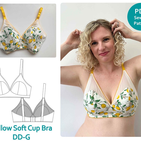 Bra Soft Cup Sewing Pattern in Full bust sizes (DD-G UK cup sizes) // PDF Digital Pattern. Willow Soft Cup Bra by Sew Projects.