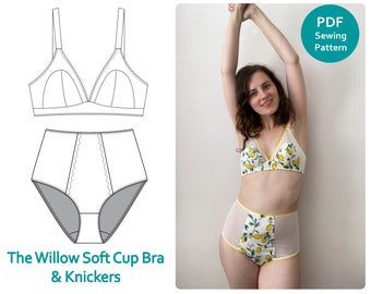 Bra and Knicker Sewing Pattern// PDF Digital Pattern. Willow Soft Cup Bra by Sew Projects.