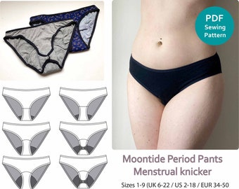 Period Pants Sewing Pattern - Moontide Period Panties/knickers- digital Download - Hipster pattern - Underwear pattern- menstrual products