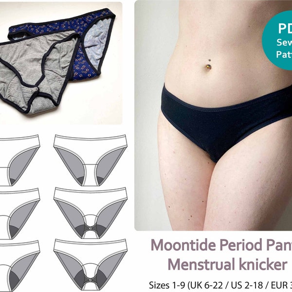 Patrón de costura de pantalones de época - Pantalones/bragas de época Moontide- Descarga digital - Patrón hipster - Patrón de ropa interior- productos menstruales