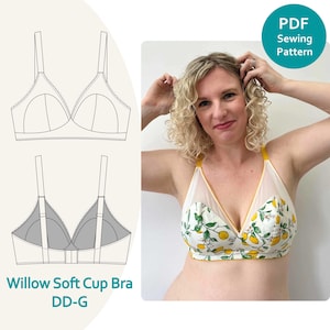 Soft Bra Sewing Pattern in Full bust sizes (DD-G UK cup sizes) // PDF Digital Pattern. Willow Soft Cup Bra by Sew Projects. - Sew Lingerie