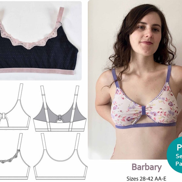Bralette Sewing Pattern // PDF Digital Pattern. This is a soft bra, crop top, bandeau style. Barbary Bralette by Sew Projects.