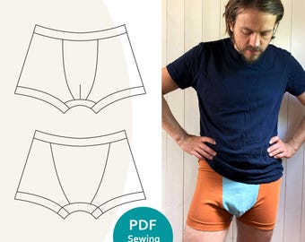 Patrón de costura para calzoncillos tipo bóxer o pantalones cortos - Descarga digital - Patrón de ropa interior masculina - Coser ropa interior - Patrón elástico cómodo -