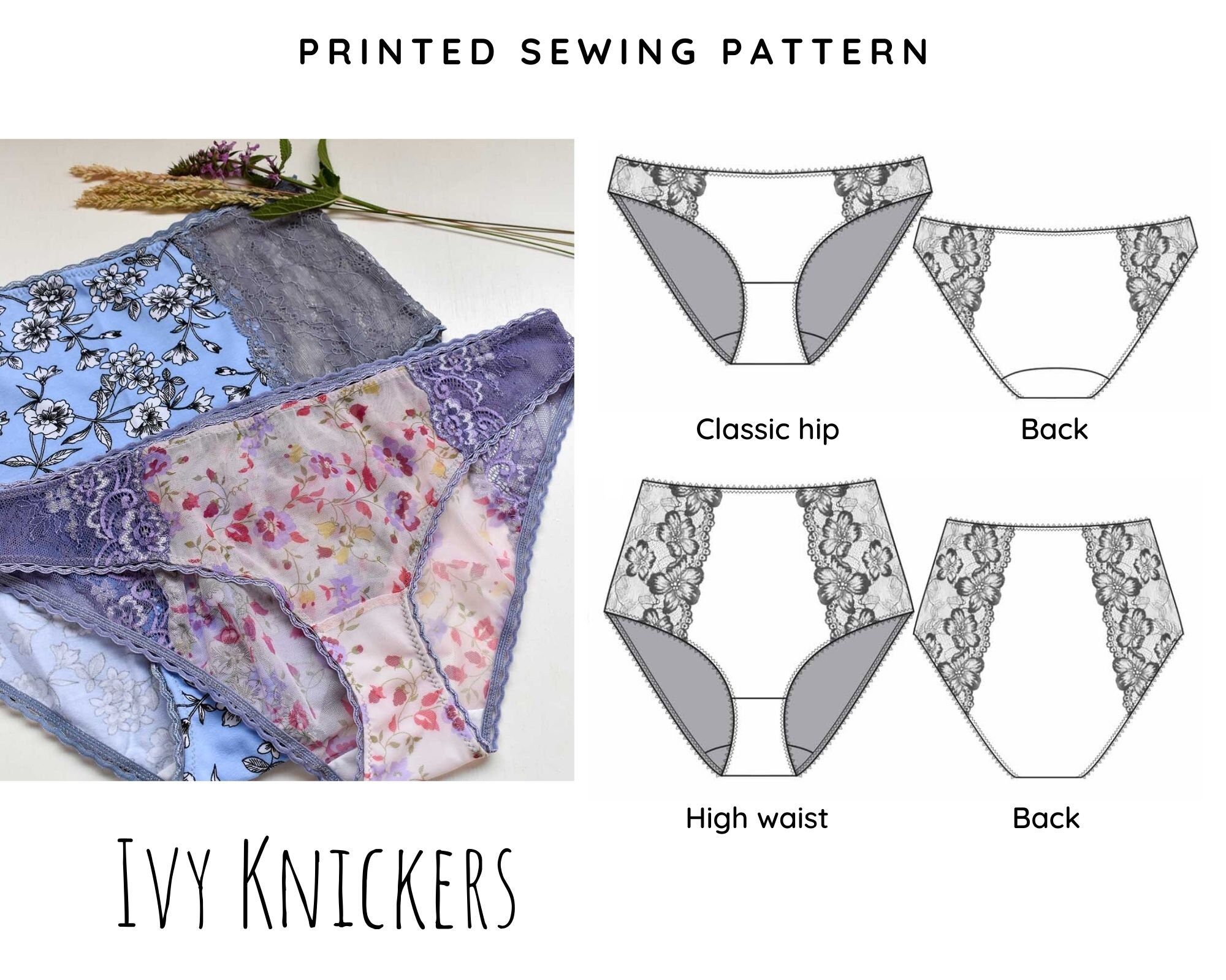 Printed Sewing Pattern Ivy Lace Knickers/Panties High waist Etsy