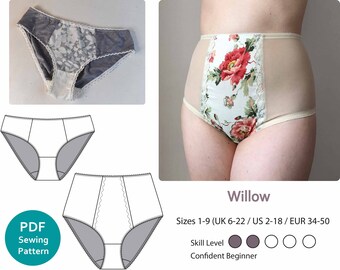 High Waist Knickers/Panties Sewing Pattern// Willow Instant PDF Digital Download - Underwear pattern with a vintage style. Two variations.