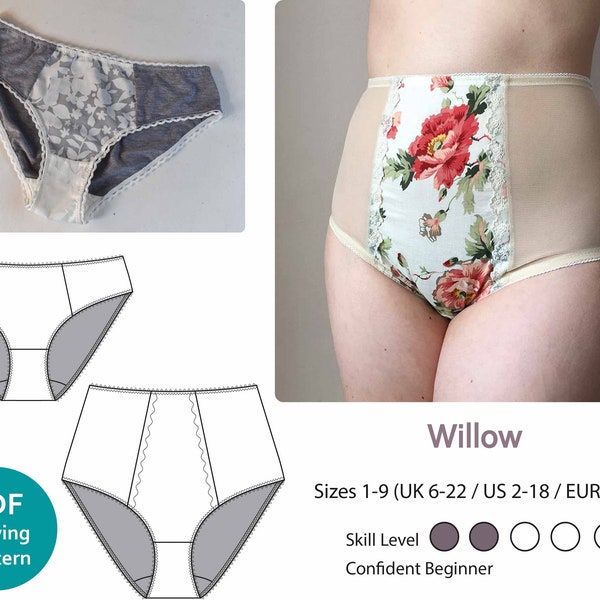 High Waist Knickers/Panties Sewing Pattern// Willow Instant PDF Digital Download - Underwear pattern with a vintage style. Two variations.