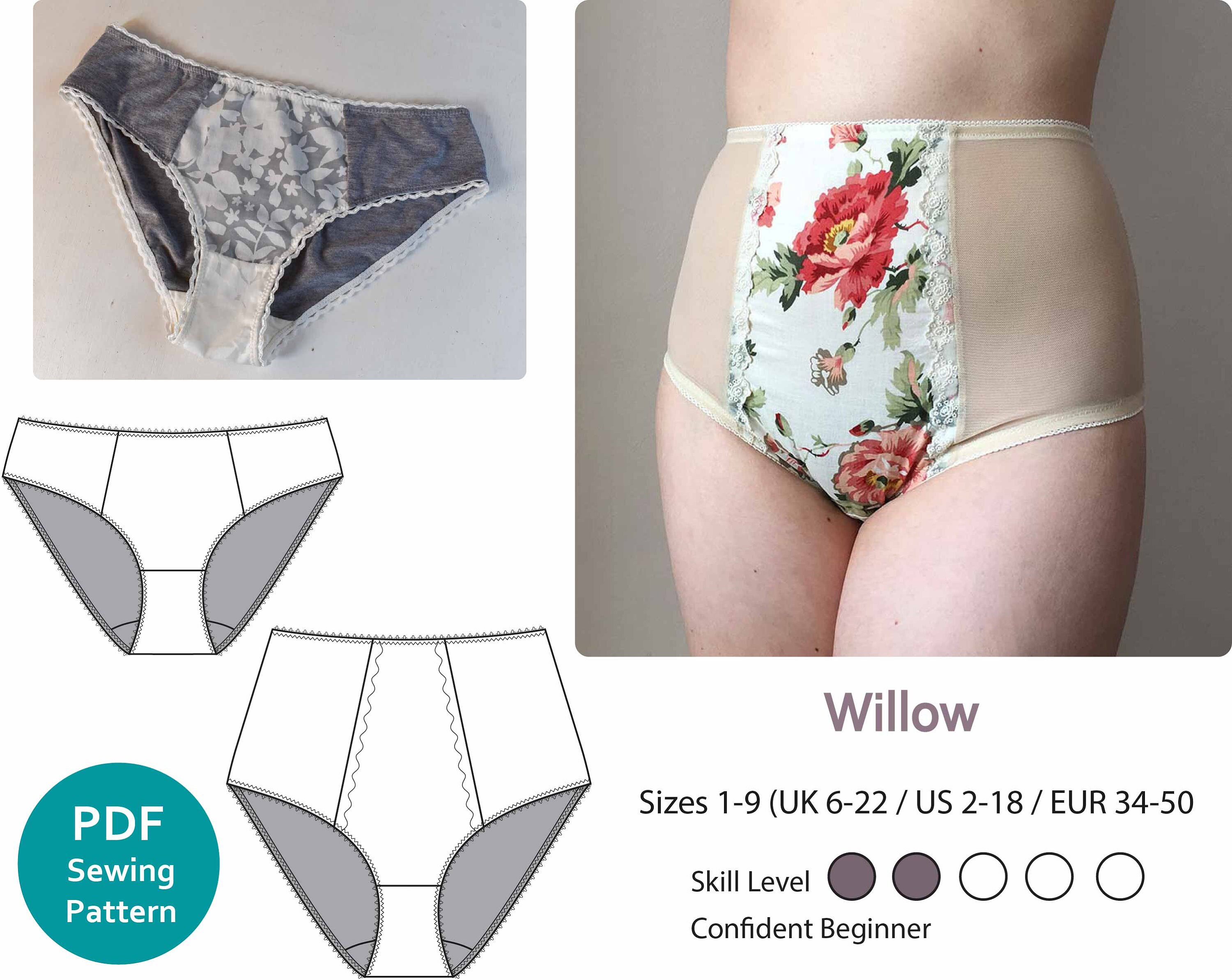 High Waist Knickers Two Sewing Pattern, Download 2 Full Brief Panties  Pattern