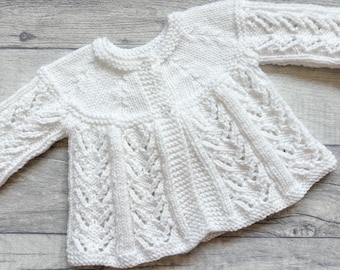 Handgebreid traditioneel vest matinee jas/jas - wit - 0-3 maanden