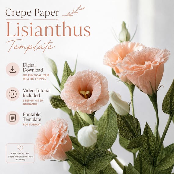 Lisianthus Crepe Paper Flower Template, Hand Cut PDF Pattern, Eustoma Paper Flower Tutorial, Digital Download