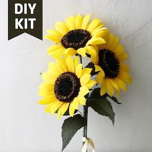 DIY Crepe Paper Sunflower Kit – Make 3 Lifelike Sunflowers – High-Quality Paper Flower Craft Kit – Handmade Floral Art & Gift