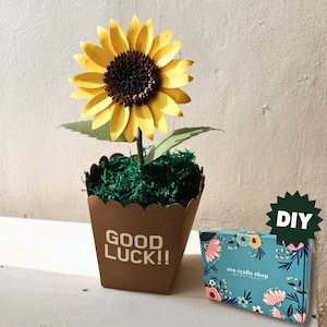 Easy Paper Sunflower DIY Kit – Pre-Cut Cardstock Flower Kit – Handmade Sunflower with Paper Pot – Floral Home Decor & Gift Box