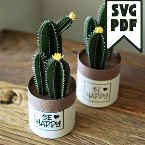 Modelli di cactus di carta fai da te – File di taglio SVG e PDF per Cricut e Silhouette / Modelli di cactus 3D stampabili per l'artigianato