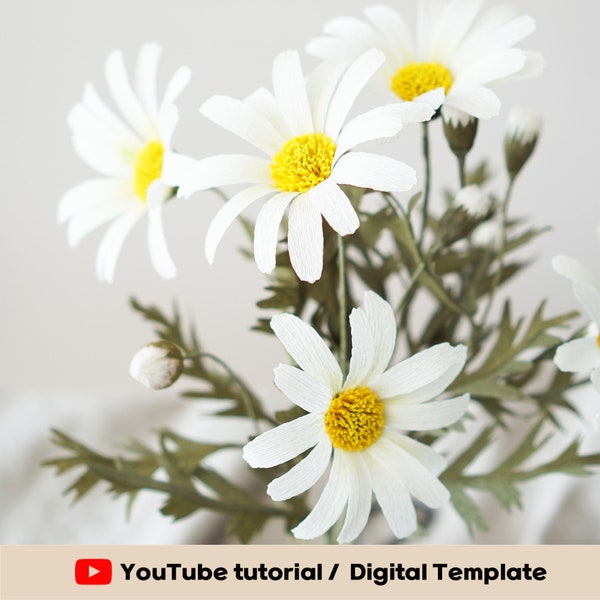 Digital Template- Handmade Crepe paper DAISY Digital Template with video tutorial