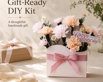 DIY Carnation Daisy Paper Flower Kit, Beginner Crepe Craft Box (Video Tutorial)