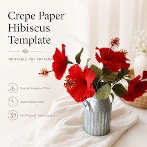 Modèle PDF en papier crêpe hibiscus, motif de fleurs en papier bricolage, tutoriel fleur d'hibiscus, modèle de fabrication de fleurs imprimable