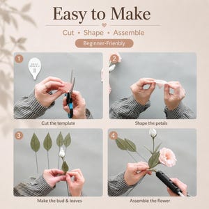 Lisianthus Crepe Paper Flower Template, Hand Cut PDF Pattern, Eustoma Paper Flower Tutorial, Digital Download image 4