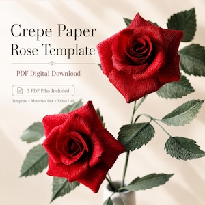 Modello per rosa in carta crespa, sagoma da ritagliare a mano, tutorial per fiori fai da te (download digitale)