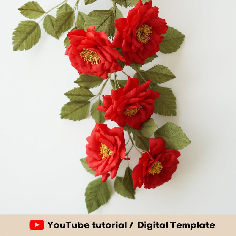 Digital Template Handmade Crepe Paper WILD ROSE Digital Etsy