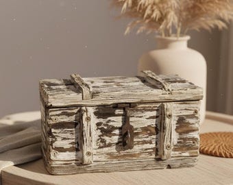 Cofre del tesoro de madera envejecida estilo vintage, caja de recuerdos rústica, caja de almacenamiento de estilo antiguo, joyero o caja de dinero hecho a mano, decoración de estilo granja.