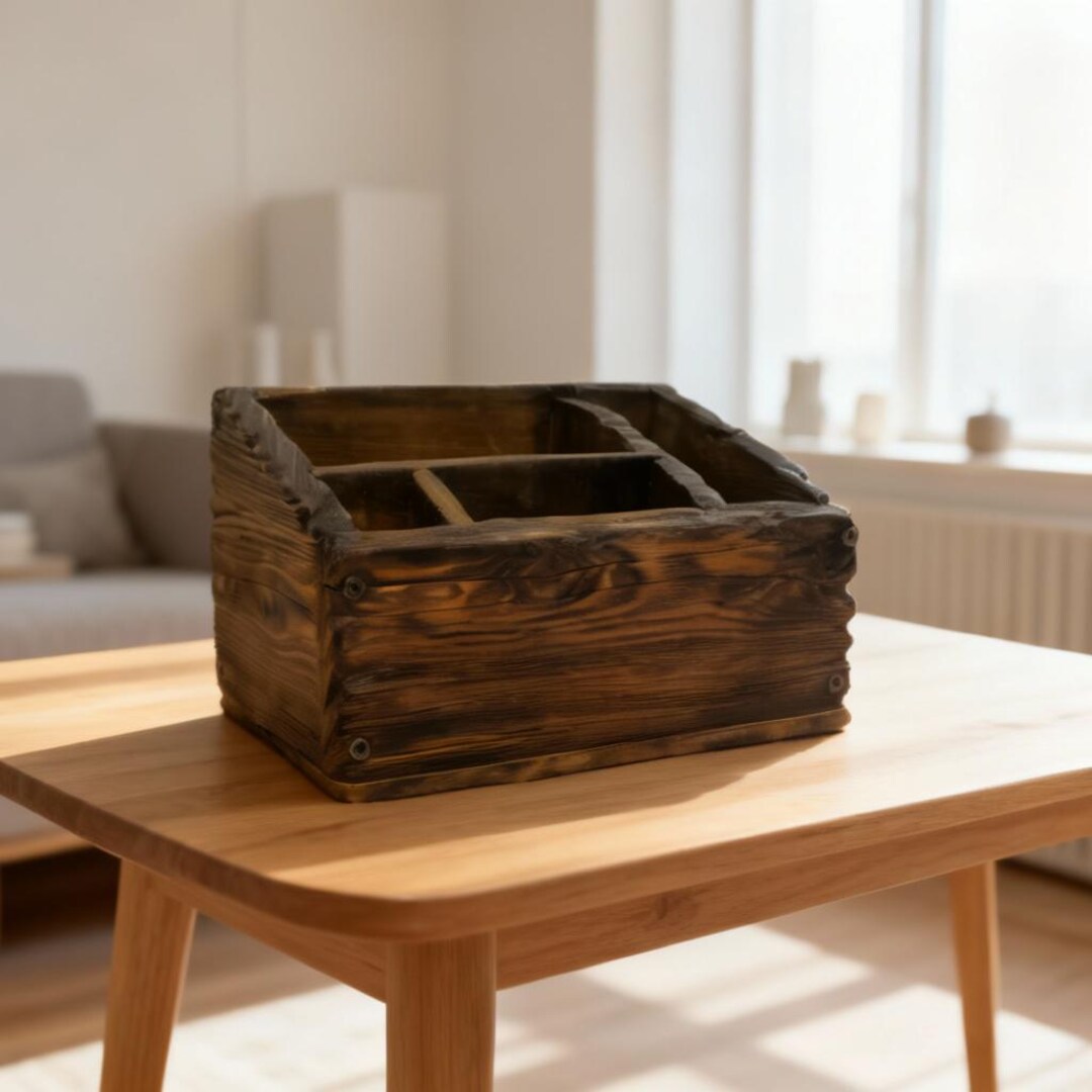 Wooden Desk Organizer and Storage Box, Rustic Office and Entryway ...