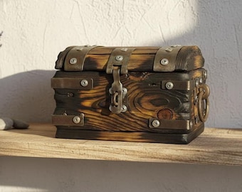 Pirate Treasure Chest with Handcut Metal Details, Money and Jewelry Box, Handmade Wood Decor