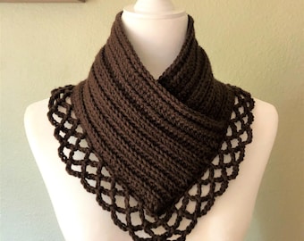 PNW Crochet Neck Warmer with Lace Detail