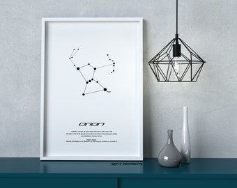 Orion Star Constellation, Printable Art, Black and White, Instant download, Wall Poster, Astronomy, Navigation, Star Gift, Star Map