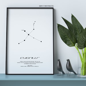 Stern-Sternbild Cygnus, druckbare Kunst, schwarz und weiß, sofortiger Download, Wandposter, Astronomie, Navigation, nördlichen Himmel, der Schwan