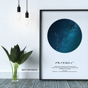 Pisces Star Constellation, Printable Art, Color Print, Instant download, Wall Poster, Astronomy, Navigation, Zodiac Sign, The Fish