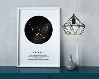 Orion Star Constellation, Printable Art, Black and White, Instant download, Wall Poster, Astronomy, Navigation, Star Gift, Star Map