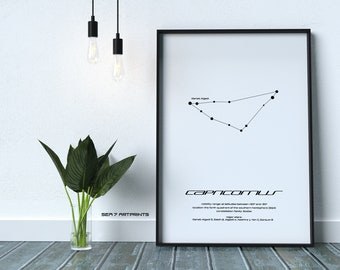 Capricornus Star Constellation, Printable Art, Black and White, Instant download, Wall Poster, Astronomy, Navigation, Zodiac Sign, Gift