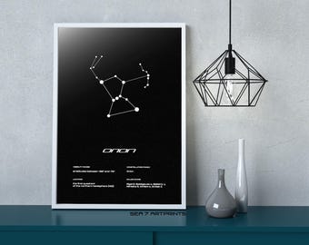 Orion Star Constellation Black 2, Printable Art, Black and White, Instant download, Wall Poster, Astronomy, Navigation, Star Gift, Star Map