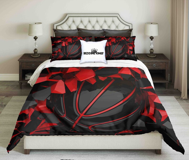 Black And Red Basketball Bedding Set Sport Champions League Ball Design