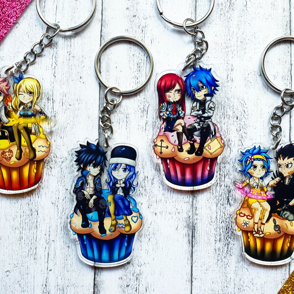 Fairy Tail Big 4 Cupcake Acrylic Charms: Nalu, Gruvia, Jerza and Gajevy