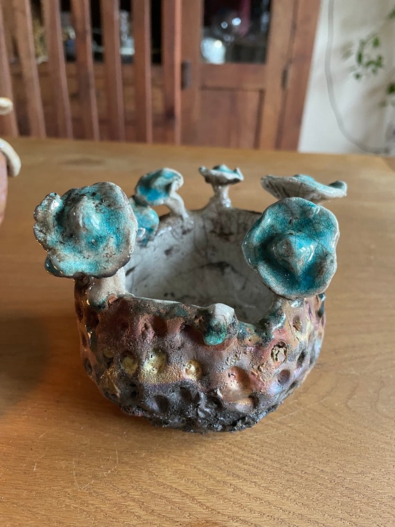 Ceramic Candlestick, Candle Holder - Raku Technique Fired  display picture 1