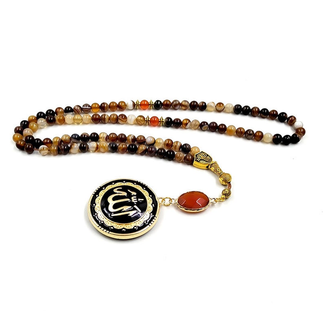 Necklace Muslim Women 99 Agate Beads With Islamic Pendant Etsy Australia