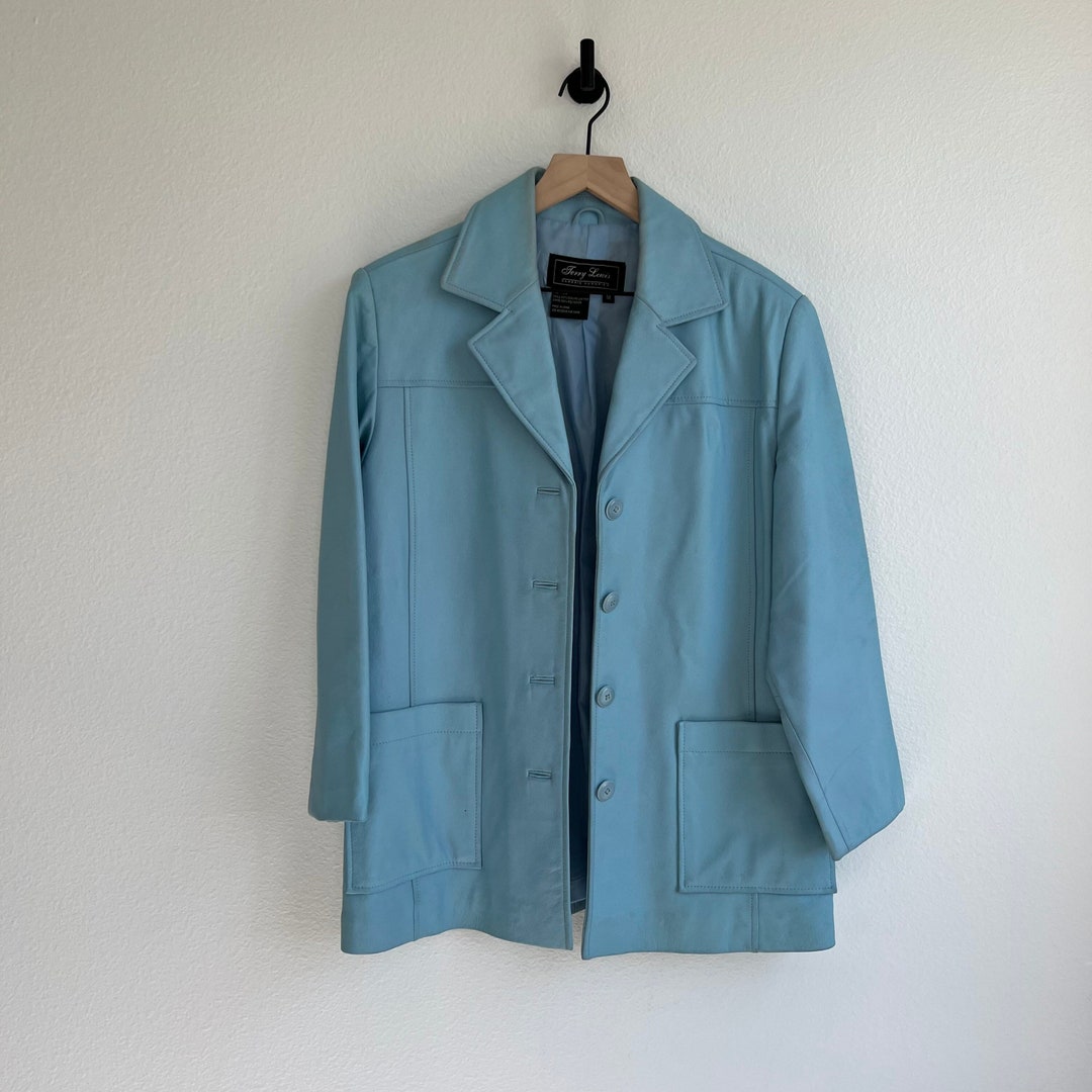 Vintage Pale Blue Leather Jacket - Etsy