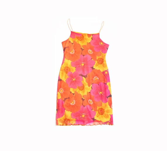 90s Strappy Mesh Dress Midi Dress Summer Orange Pink Slip | Etsy