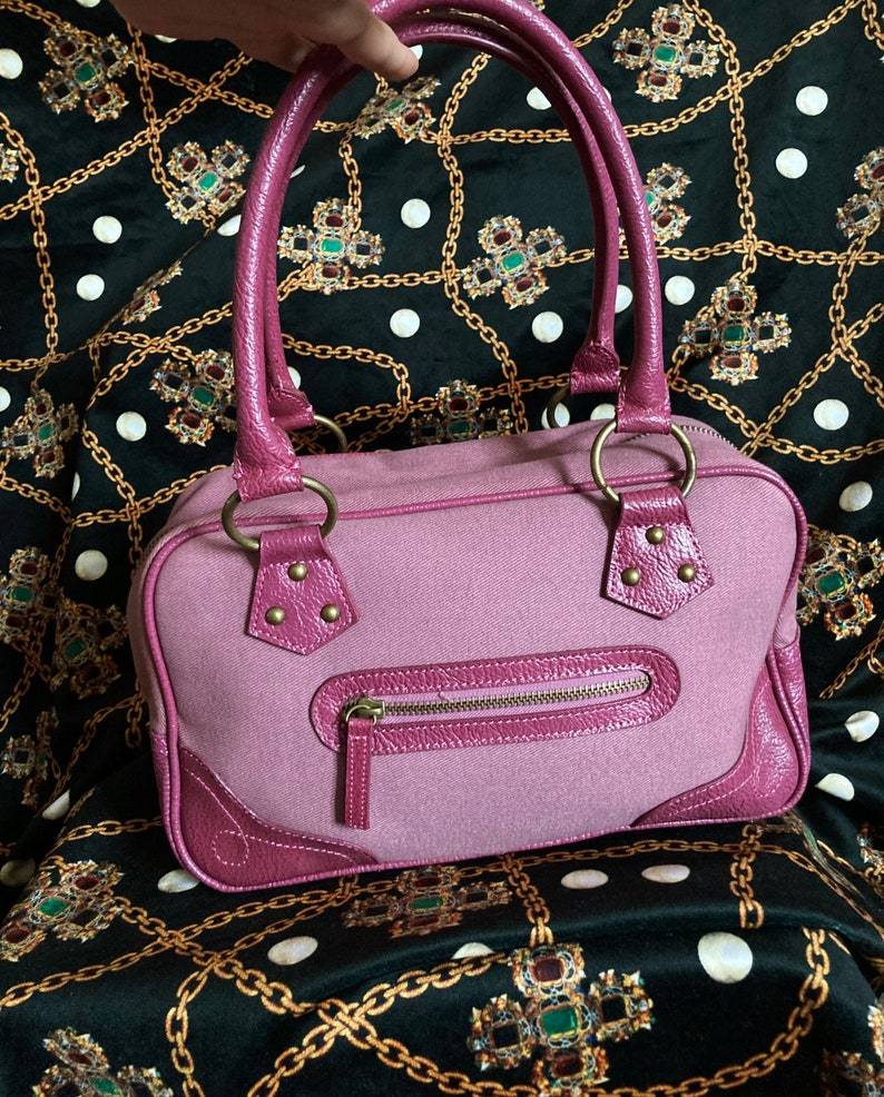 Y2K Pink Bowling Bag Sporty 2000s Girly Faux Leather Handbag image 2