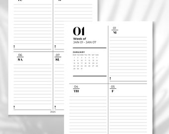 Weekly planner insert 2023 horizontal with lines
