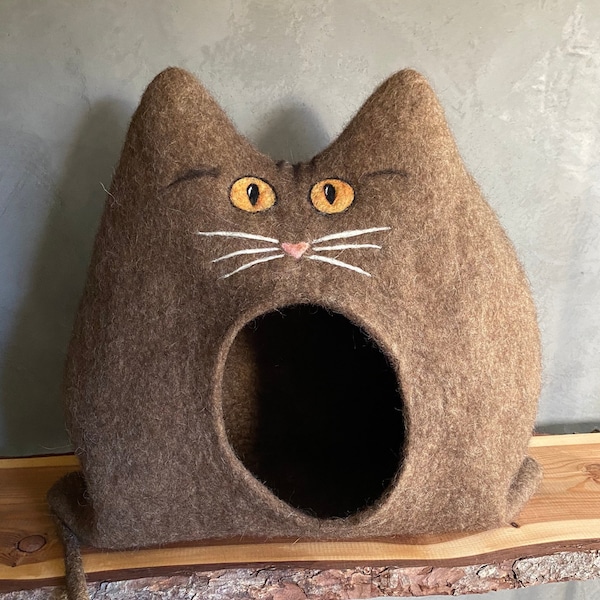 Katzenhaus CHOCI schokobraun - Britisch Kurzhaar, Schlafhöhle für Katzen, Geschenk, Weihnachten, Filz