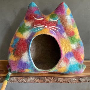 SUNNY - Casa para gatos colorida, única, cueva para gatos, gato, regalo, lana, fieltro, cama para gatos, amante de los gatos, muebles para gatos, lugar para dormir