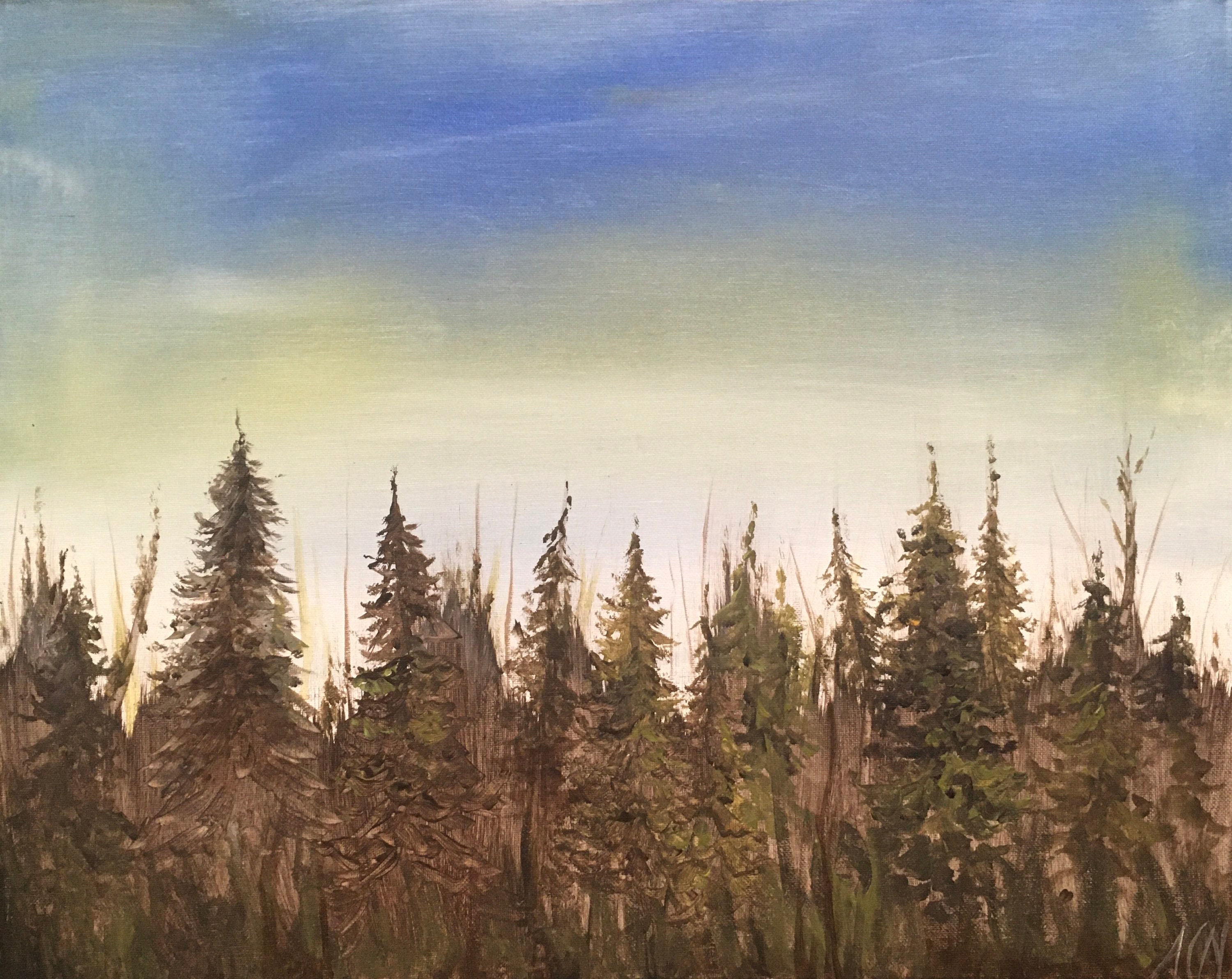 Acrylic Painting Print Pine Trees at Dusk Etsy