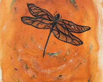 Original Artwork: "Dragonfly in Amber" - Original Painting Print on Giclee