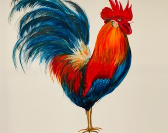 Original Painting Print: “Charles the Rainbow Rooster” Original Artwork - Giclee Print