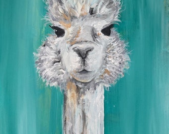 Acrylic Painting Print on Giclee: “Cuddles” 2023 Original Artwork - alpaca
