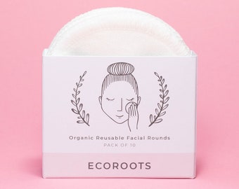 Set of 10 | Reusable Cotton Rounds Organic Zero Waste Make Up Remover Washable Facial Rounds