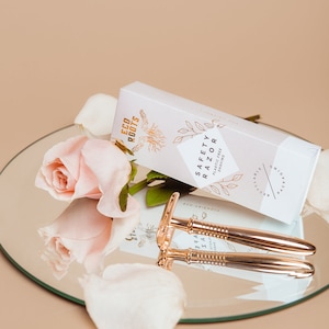 Zero Waste Safety Razor For Women Double Edge With 5 Blades Included Plastic Free Packaging ROSE GOLD RAZOR